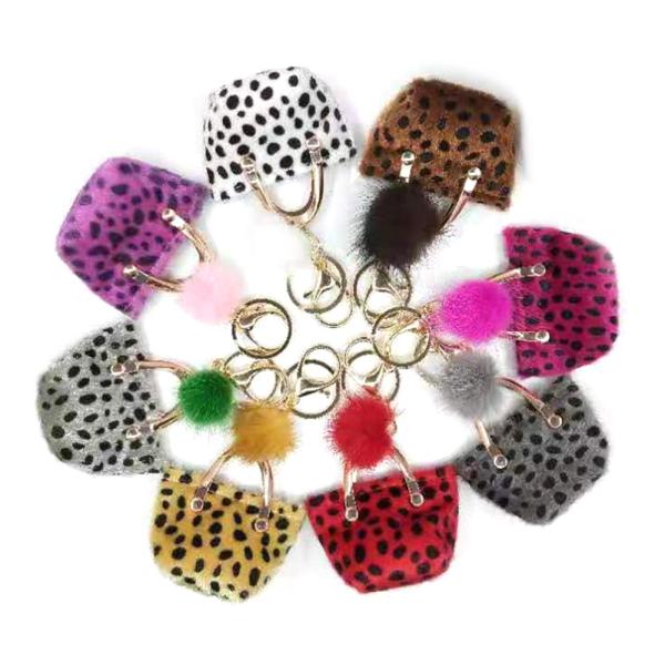 CE 7.7x5CM Mini Coin Purse Keyring , Spot Printed Pom Pom Bag Keychain