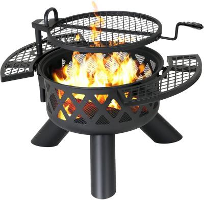 2-In-1 Outdoor Wood Burning Steel BBQ Grill Portable Fire Pit With Spark Screen Cover