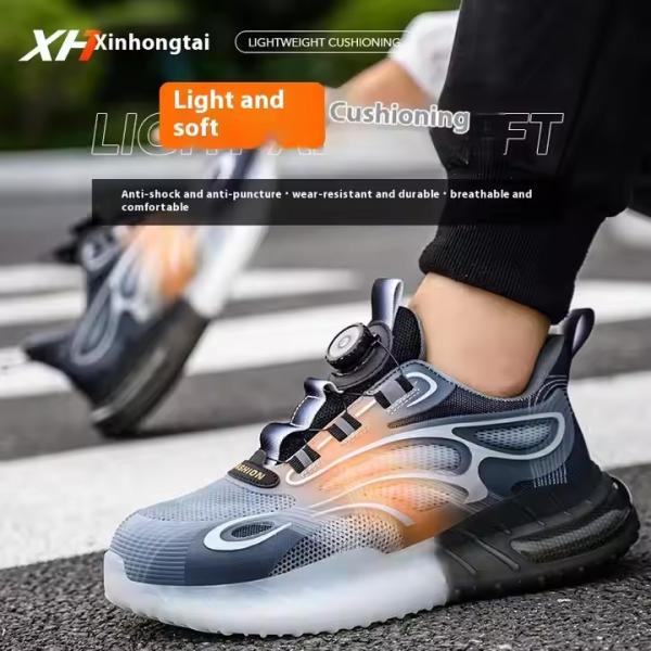Summer BOA Rotating Button Work Shoes KPU Flying Knit Comfortable Safety Shoes Kevlar Anti-stab TPU Popcorn Shoe Sole Work Shoes
