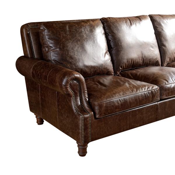 Europe Vintage Style Dark Brown Leather Loveseat , Two Seater Real Leather Sofa