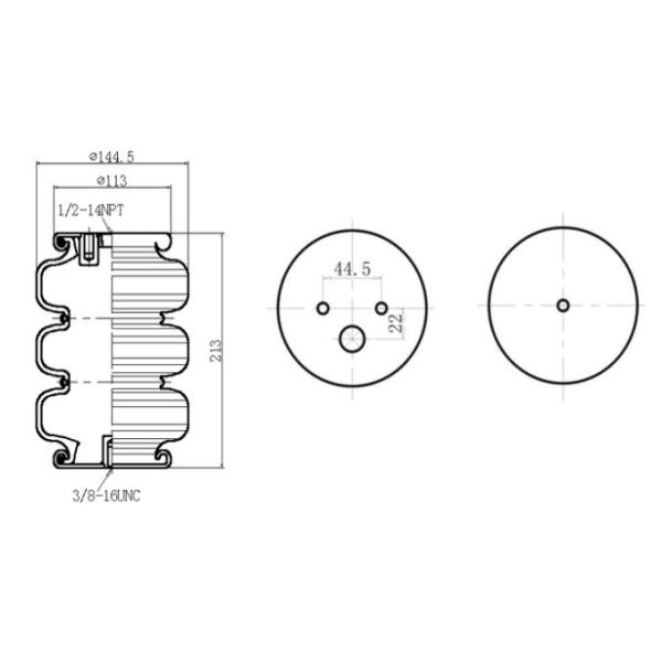 Airsustech 3B2400 Air Spring Shocks Rubber Triple Convoluted With Air Inlet 1/2NPT