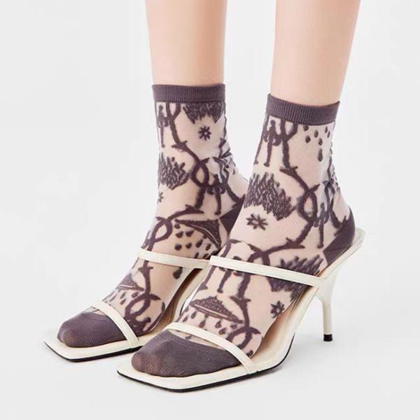 Summer Thin Custom Women Socks Transparent Glass Mesh Jacquard Crystal Silk Socks