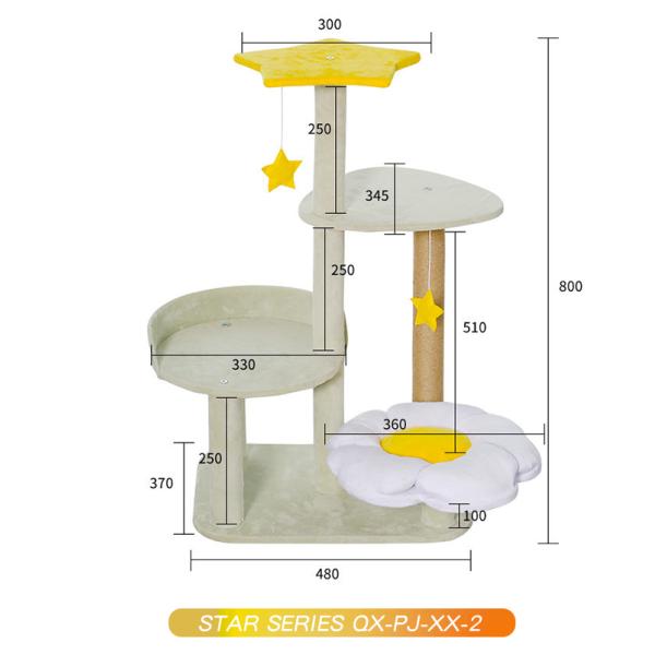 Yellow Stars and Sisal Post Plush Cat Climbing Frame in Light Green for All-Season Tree
