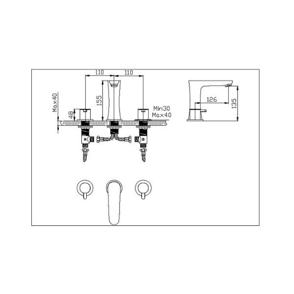 Contemporary Three Hole Bathroom Sink Faucet Brass Chrome Plated Commercial Faucet