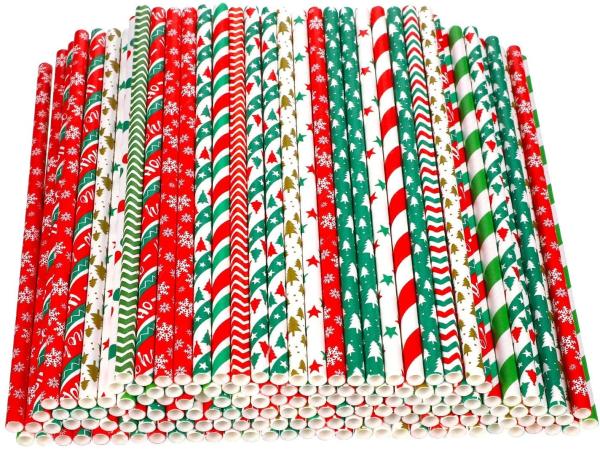 7.75 Inches  Birthday Party Favors Santa Hat Snowflake Christmas Paper Straws