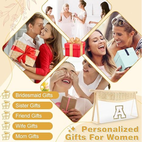 Straw woven clear Chenille Alphabet Makeup Bag Portable zipper waterproof PVC portable travel toiletry bag