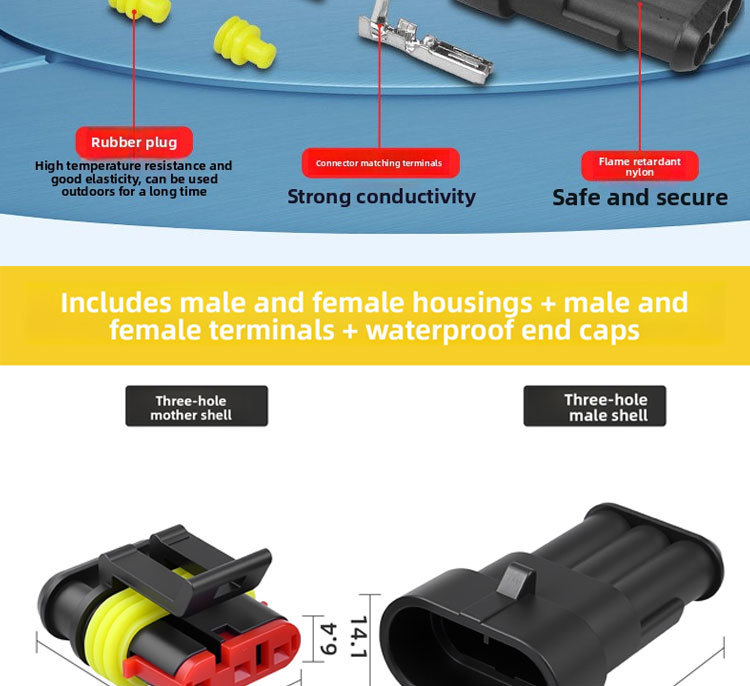 AMP Waterproof Copper Core Automotive Connector Plug Male Female Wiring Harness