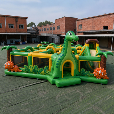 Commercial Dinosaur Exploration Inflatable Maze with Jungle Obstacles Multiple Entrances and Safety Walls