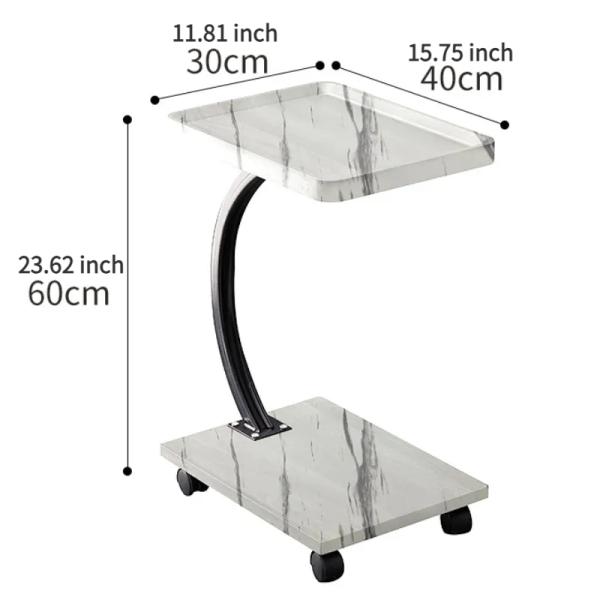 Folded Movable Sofa Side Table Coffee Laptop Corner C Shaped Rack in Living Room Bedroom with Wheels Rosewood