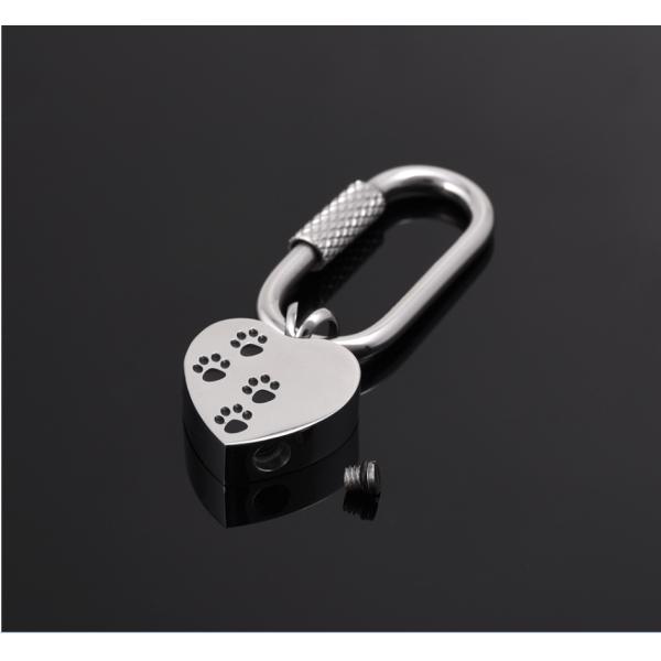 Stainless Steel Cremation Urn Paw Print Heart Key Ring for Memorial Jewelry and OEM/ODM