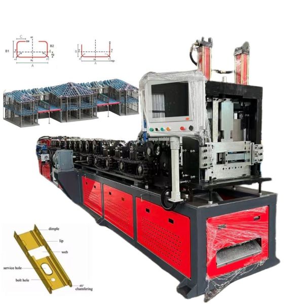 0.8-2.0mm Thickness 70-300mm Adjustable Multiple Sizes With Floor Joists LSF LGSF C U Type Light Gauge Roll Forming Machine