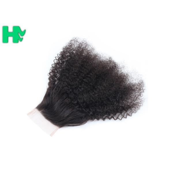 Comfortable Soft Silk Base Brazillian Human Hair Closure Kinky Curly Style