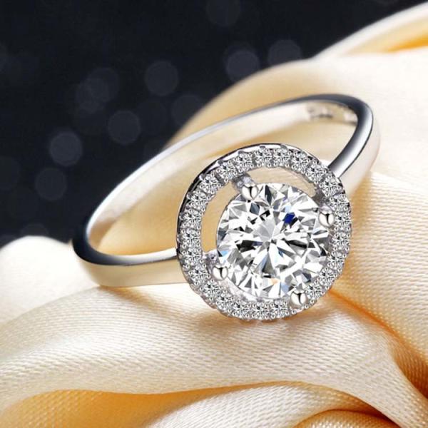 925 Sterling Silver Round Clear Cubic Zirconia Ring Wedding Jewelry For Women (RE116)