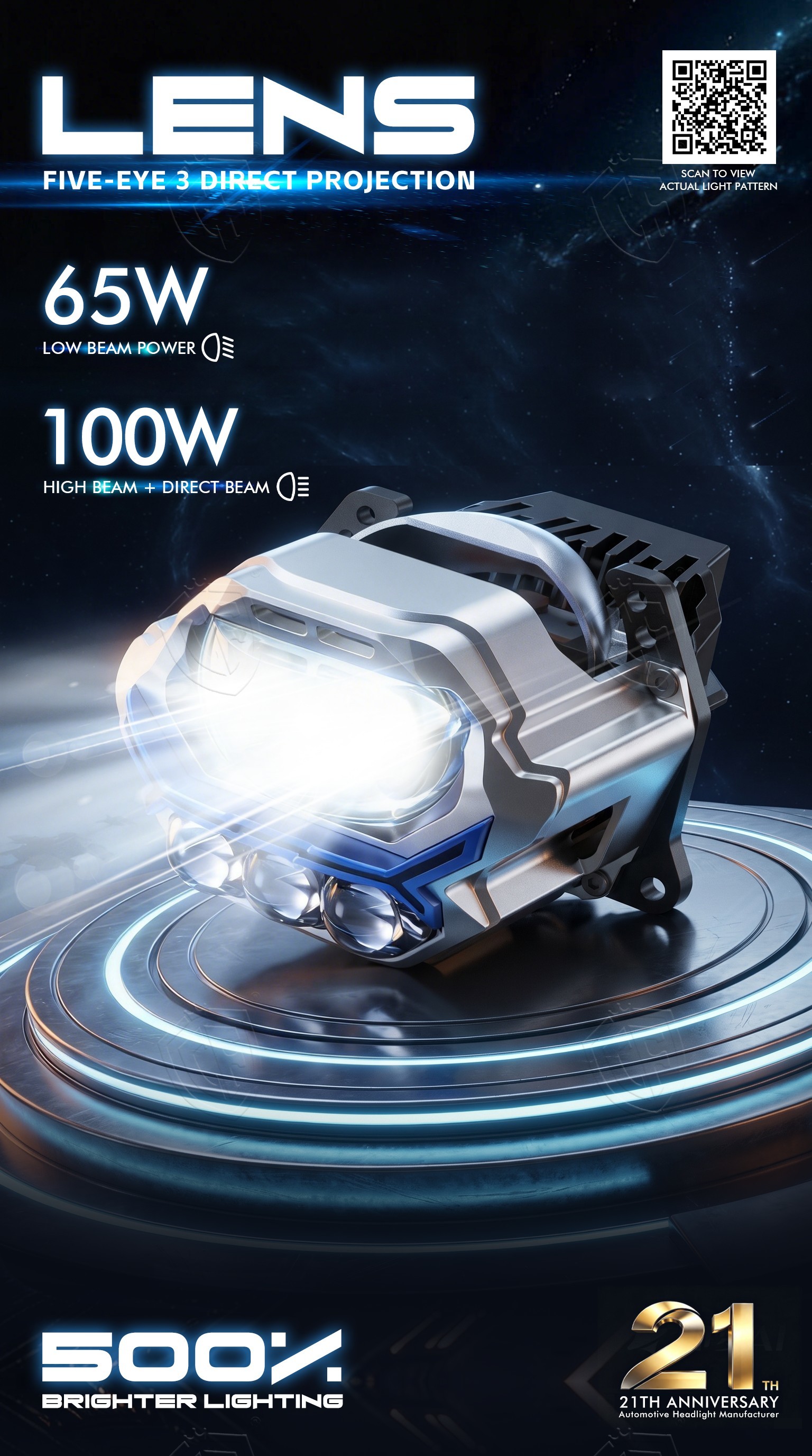 3 Inch Universal BMW Style Bi-LED Projector Headlight with 6000K Cool White Light Twin Fan Cooling and Bi-LED Function