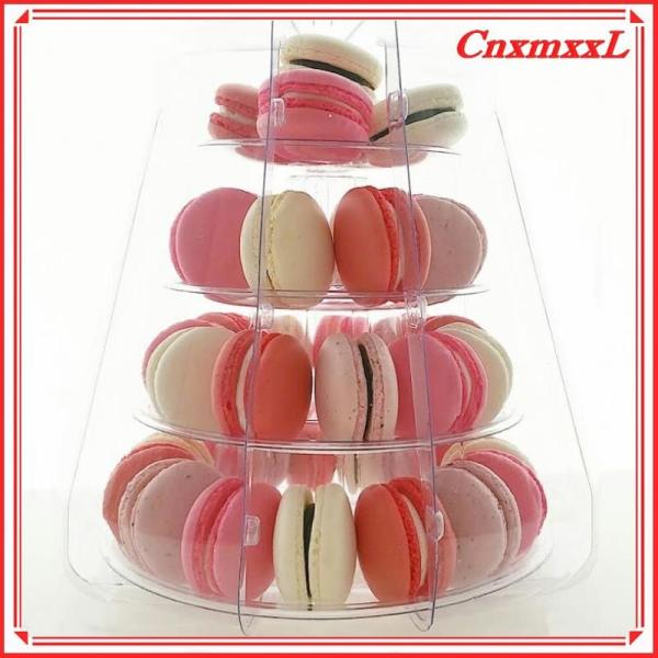 Cute 4 Tier PVC 0.8mm Small Macaron Tower Wedding Macaron Holder Display