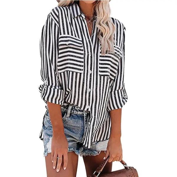                  Women Linen Cotton Vintage Streetwear Plus Size Blouses Button Birds Print Casual Striped Long Sleeve Loose Shirts             