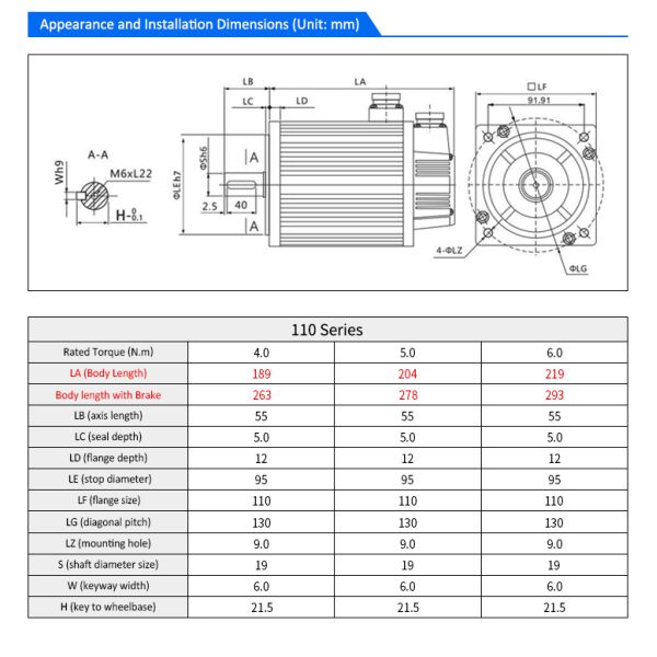 Lichuan AC Servo Motor Drivers Kit LC30E Series 4.0N.m 1.2KW 220V 5.0/6.0A 3000RPM IP65
