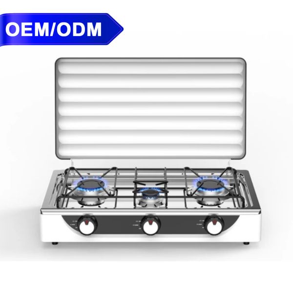 3 Burner Stainless Steel Gas Stove Kitchen Corrosion Protection Long Lasting