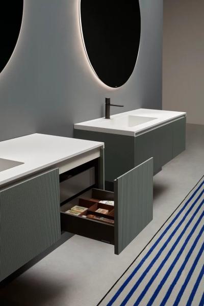 Armário de Banho Moderno Verde e Vermelho Vanity Duplo Lava-louças