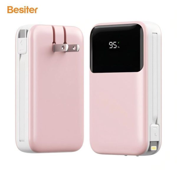 2 In 1 Plug In Power Bank 10000mAh 22.5W Fast Charging With Cables / LED Display