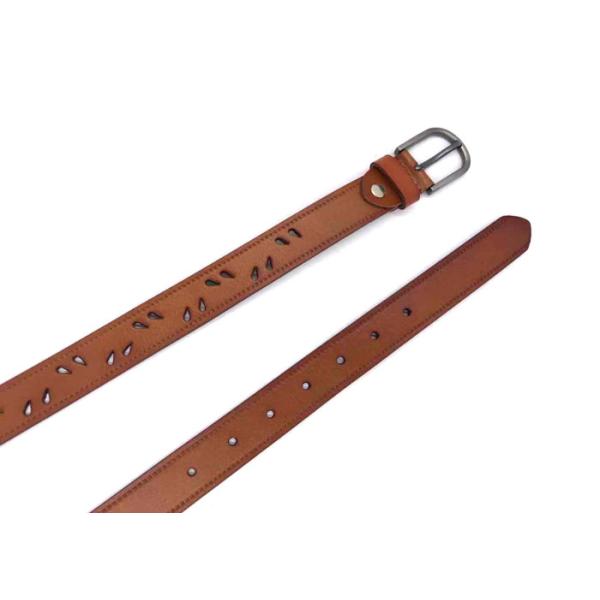 Hollow - Out Drop Shape Women's Fashion Leather Belts With Single Prong Buckle 110 CM Tan Color