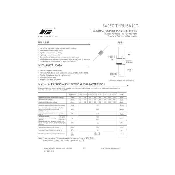6A10G GPP CHIP GENERAL PURPOSE RECTIFIER DIODE WITH R6 CASE FOR ELECTRONIC COMPONENTS