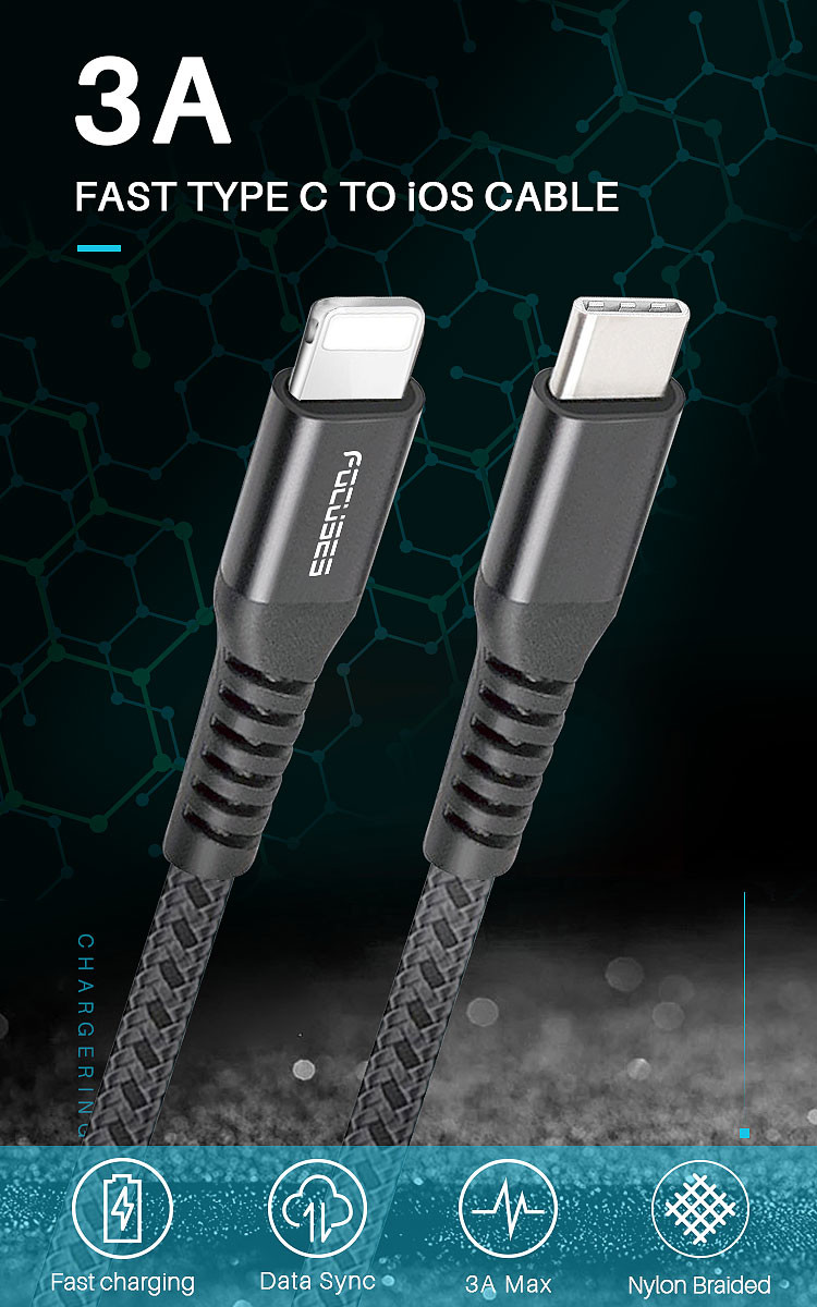 3A PD18W Type C To Lightning Cable Nylon Braded For Apple IPhone IPad MacBook