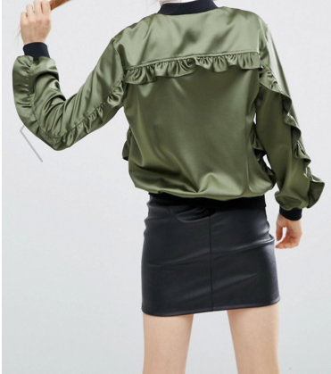 Blank Ruffle Satin Ma1 Bomber Jacket With Pocket OEM Service Available