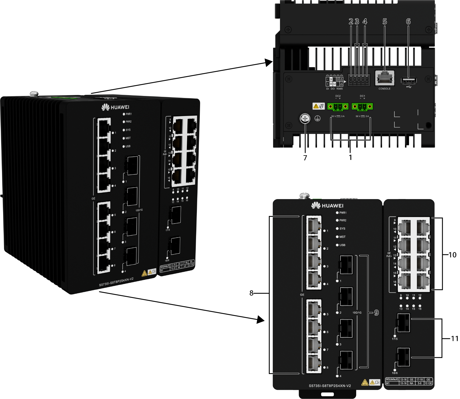 S5735I-S8T8P2S4XN-V2 Huawei Industrial Switch 16 ports with 8*POE+  2*GE SFP ports  4*10GE SFP+ ports