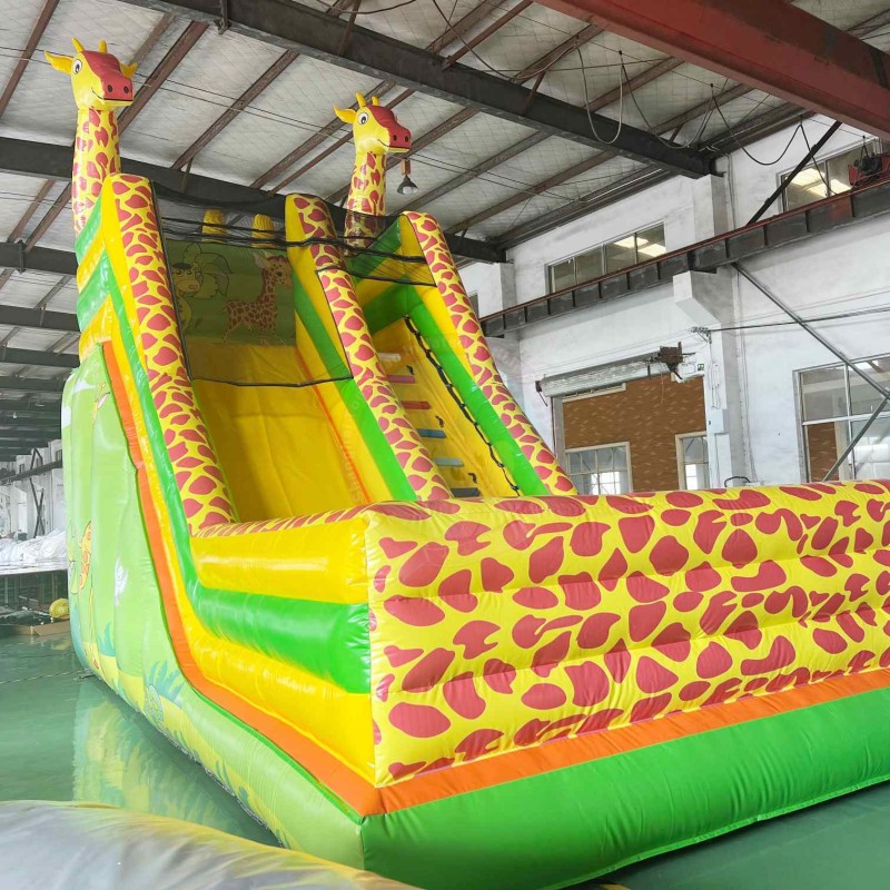 Custom Giraffe Inflatable Slide Large Animal Theme Playground with Climbing Lane High Slide Structure Safety Netting Commercial Rental Event Equipment