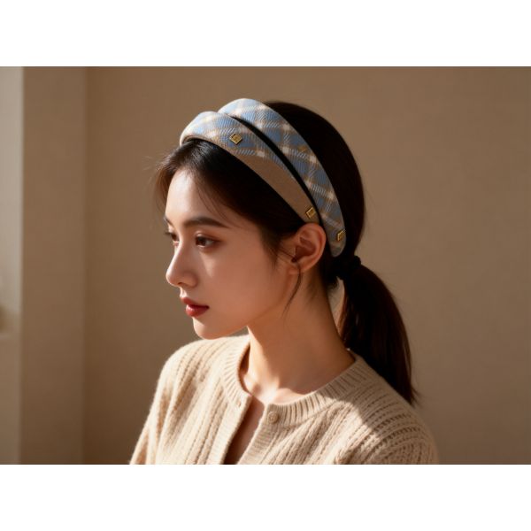 2-Pack Wide Padded Vintage Plaid Headbands for Women with Non-Slip Comfortable Design