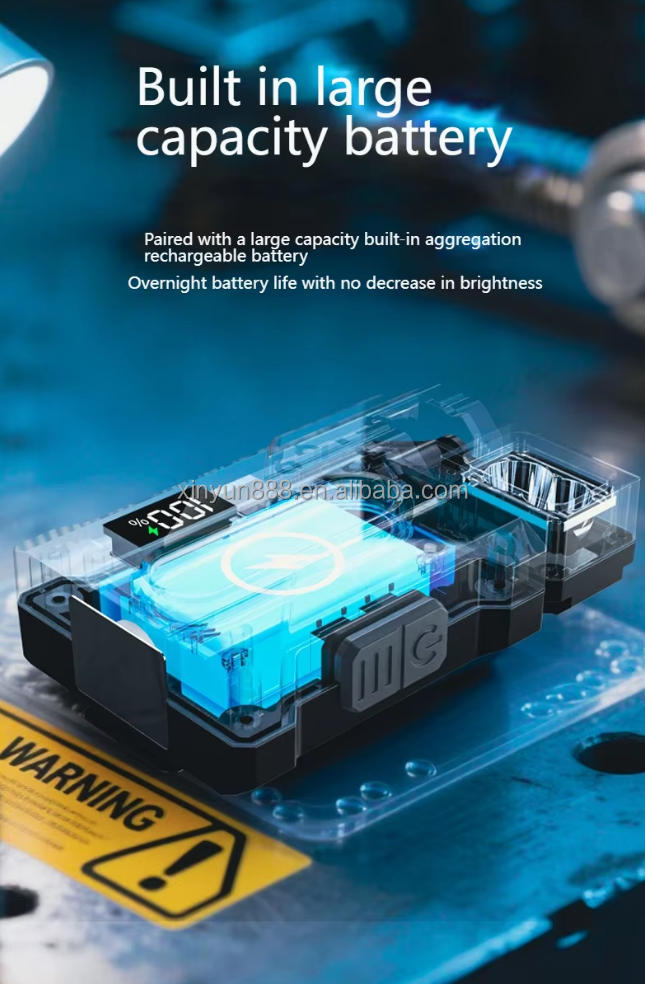 Cross-border Flashlight Work Lamp New Magnetic Work Lamp USB Charging Digital Display Multi-angle Rotatable Red and Blue Alarm