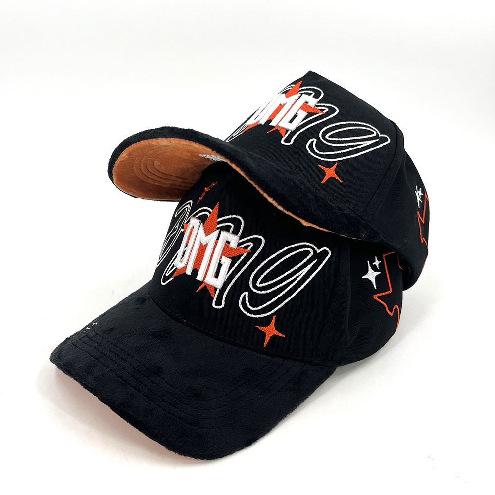 Cotton Sport Custom Baseball Caps 3D Embroidery Logo Velvet Brim Design