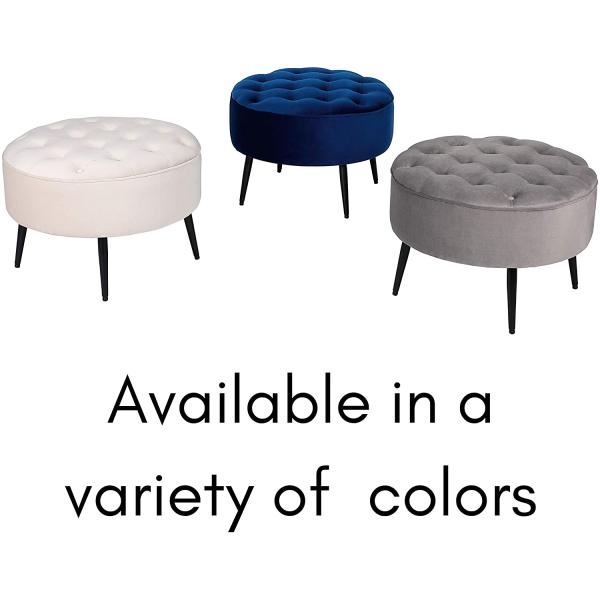 Velvet Modern Ottoman Stool Living Room Round Metal Soft Compact Padded