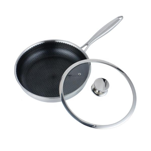 Custom Logo 304 Stainless Steel Frypan Non Stick Universal Oil Free With Glass Lid