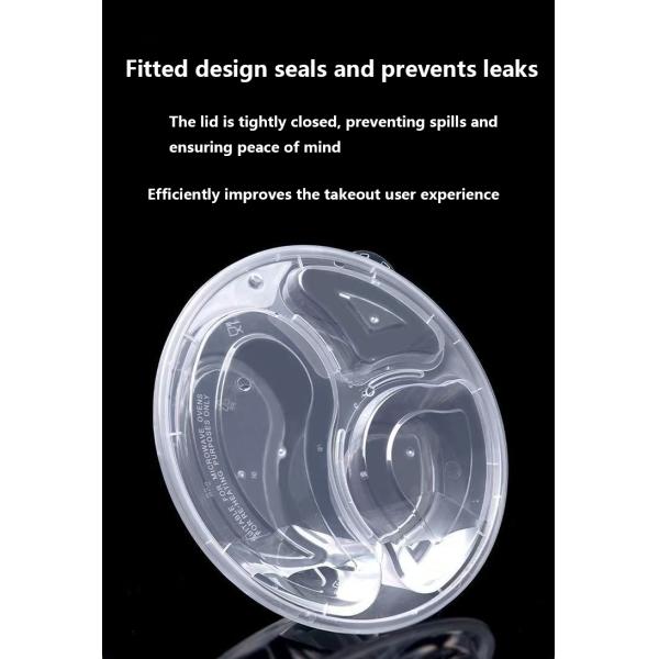 Disposable bowl 838 Round Three-Compartment Packaging Box for -20 deg C-120 deg C Temperature and Food-Grade PP and Freezer-Safe