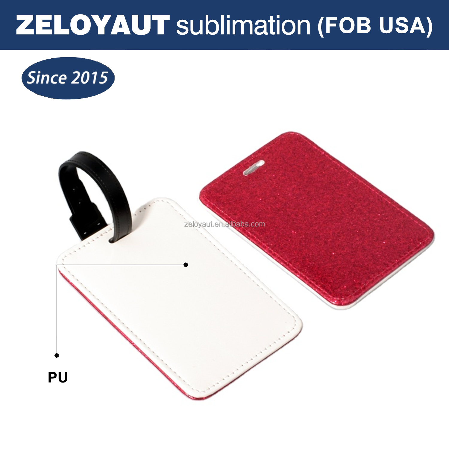Zeloyaut DIY Name Luggage Tag Blue Glitter PU Leather Sublimation Blank Flight Travel Tag Promotional Personalized Badge