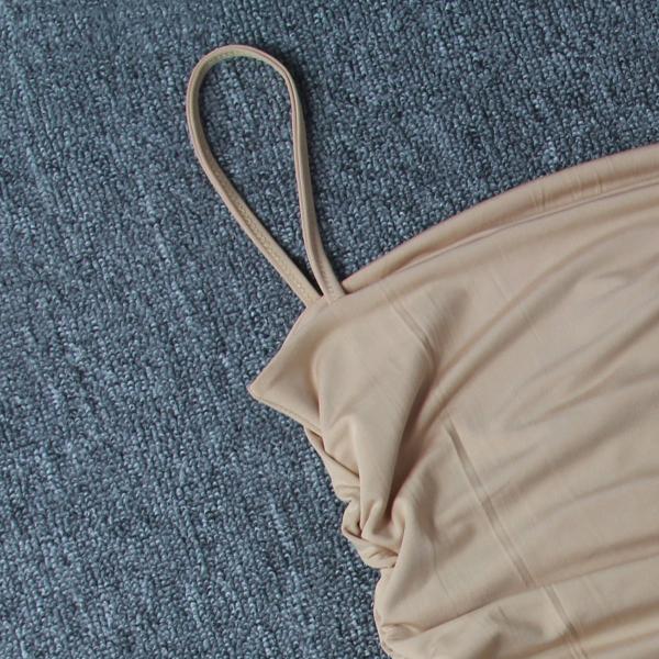 Spaghetti Straps Club Stretch 66cm Sleeveless Pleated Bodycon Dress