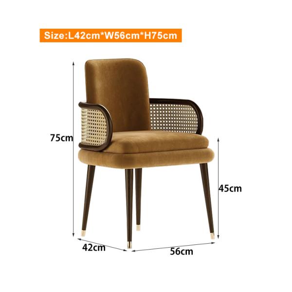 Mid Century Modern Rattan Wood Dining Chair Brown Color 42*56*75
