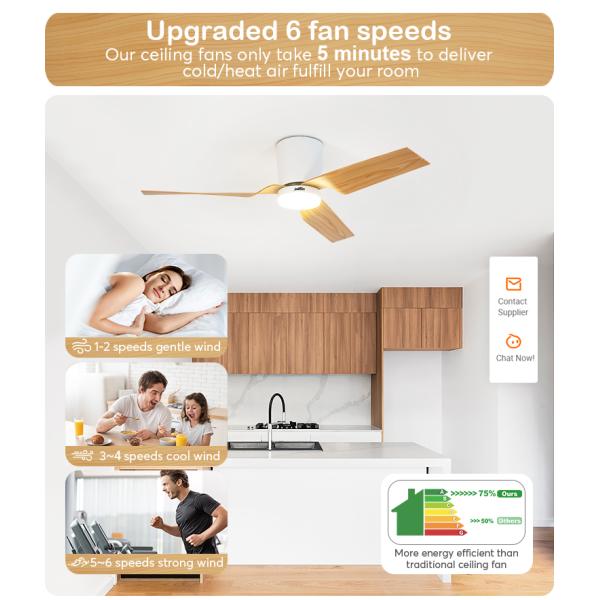 Ventilador de teto LED remoto de 52 polegadas com motor de luz de 3 cores dimmável Tipo DC cobre puro