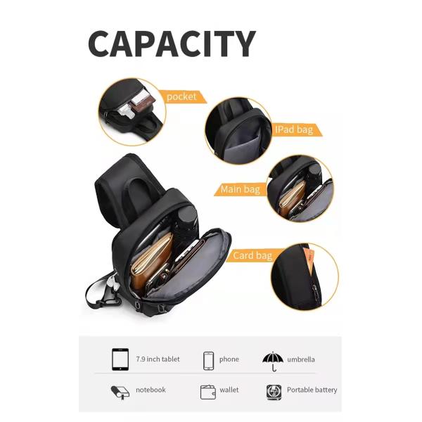 Fashion OEM Nylon Men Shoulder Chest Sling Bags 18*12*28cm