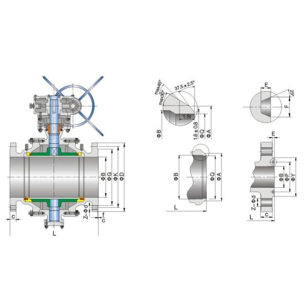 Split Trunnion Mounted Soft Seated Ball Valve Forged Steel A105 N Material