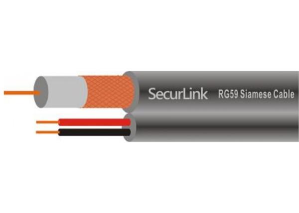 Solid CCTV Camera Accessories RG59 Siamese Coaxial Cable Secur Link Pure Copper Conductor
