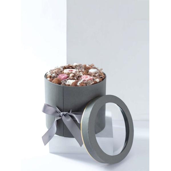 Настраиваемый логотип Розовый цветок упаковка 2 слоя круглый цветочный ящик Картонный бумажный ящик