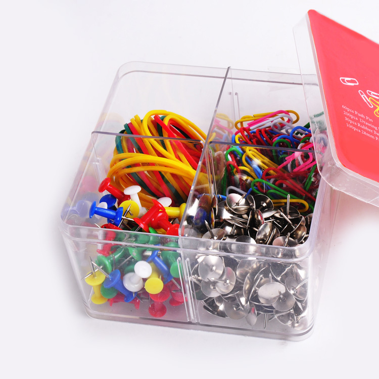 Wholesale Desk Stationery Office Supply Kit Push Pins Drawing Pins Paper Clips and Rubber Bands Set