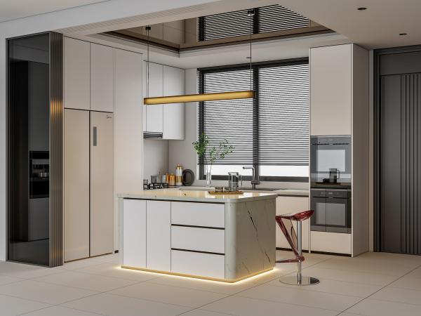 Cocina White Shaker Modular Kitchen Cabinets / Pre Fab Kitchen Cabinets With Quartz Stone Counter