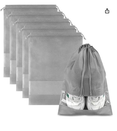 Large  Travel Shoe Bags - 5 Pcs with Clear Window, Non-Woven Drawstring, 12.6
