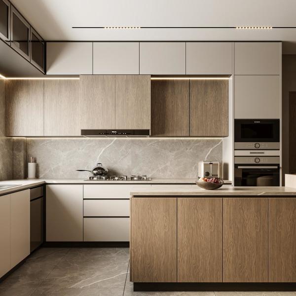 Кухонная мебель на заказ Современная натуральная твердая древесина Модульные кухонные шкафы Вилла использовать роскошные кухонные шкафы