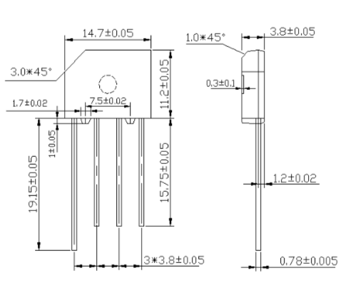 AC TO DC Bridge Rectifier / Glass Passivated Rectifier KBU2M 2A For Printed Circuit Board