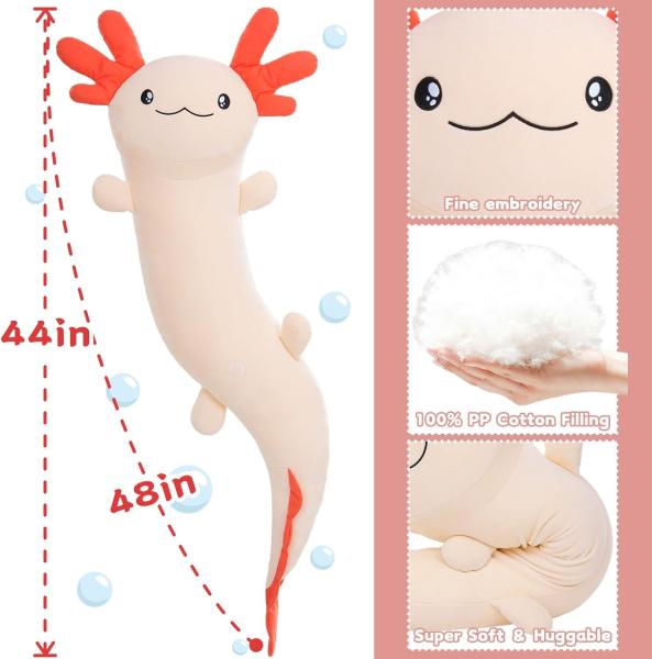 Giant Pink Axolotl Plush Stuffed Animal Huge Body Pillow Toy for Kids Adults Christmas Birthday Valentine's Day Present